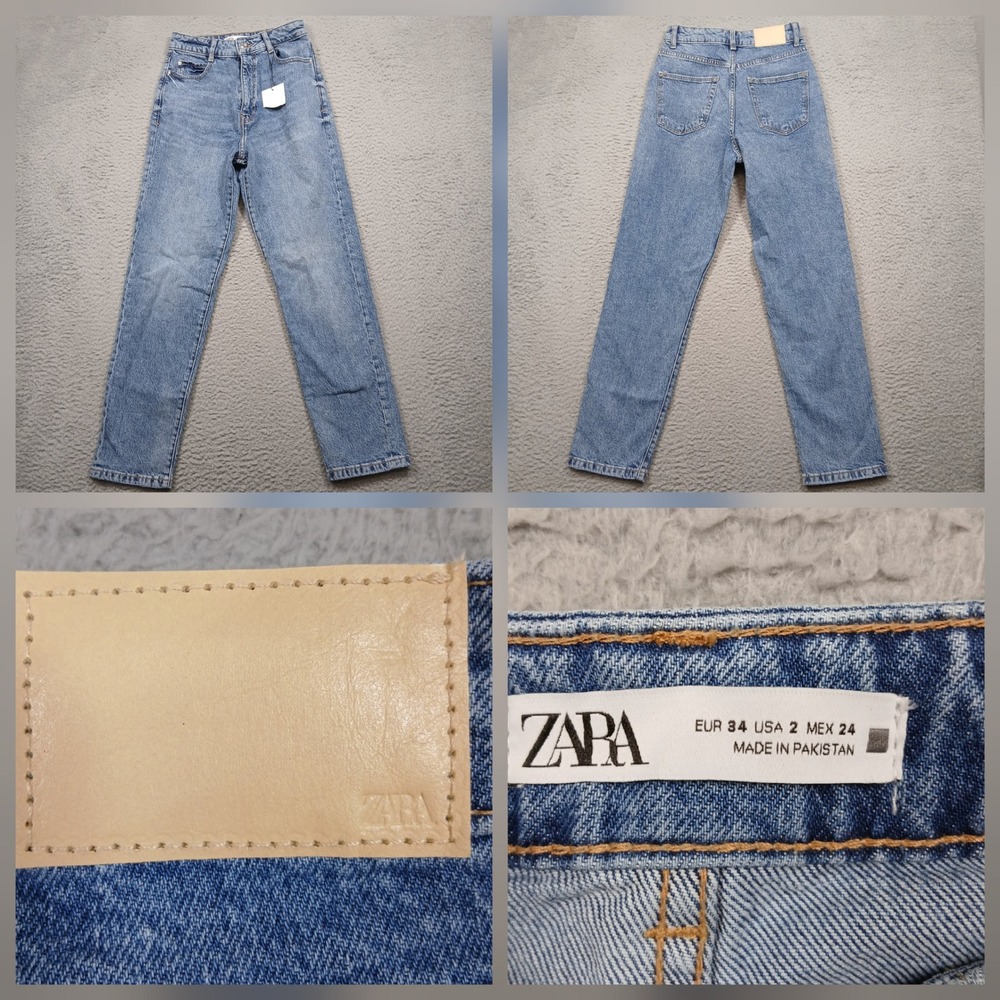 Zara High Rise Mom Jeans Women's 2 Blue Denim Straight Leg